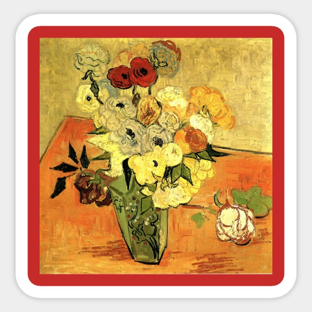 Vase with Roses and Anemones by Vincent van Gogh Sticker by MasterpieceCafe